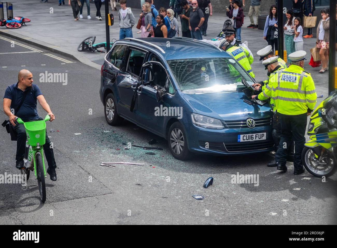 London, UK. 18th July, 2023. Motorcycle traffic police attend a private