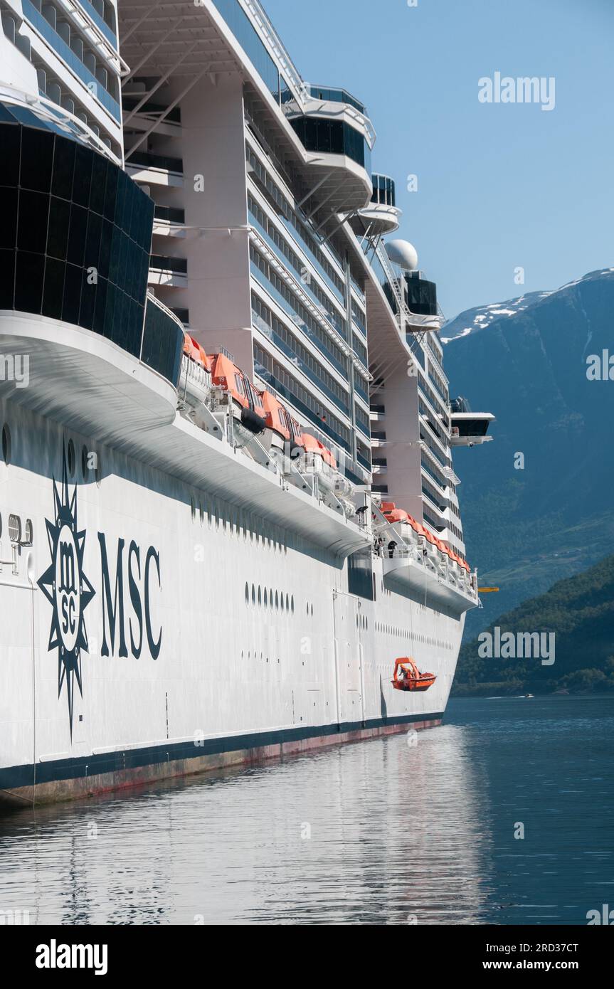 Around Flåm Cruise ship MSC Virtuosa berthed in Flåm Stock Photo Alamy