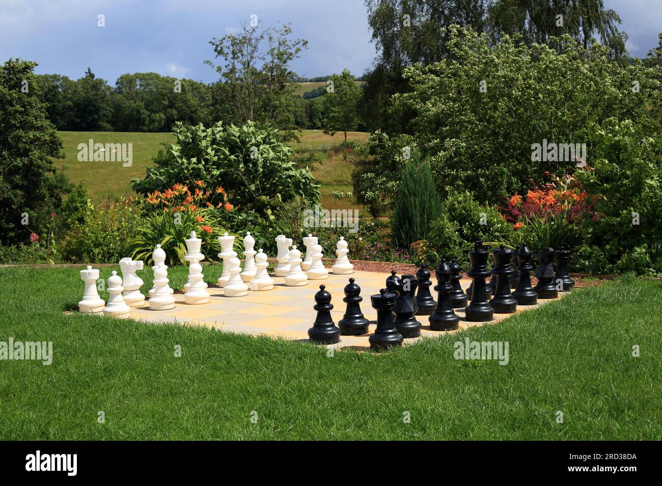 Large outdoor chess set in the grounds of the Apple tree kitchen cafe