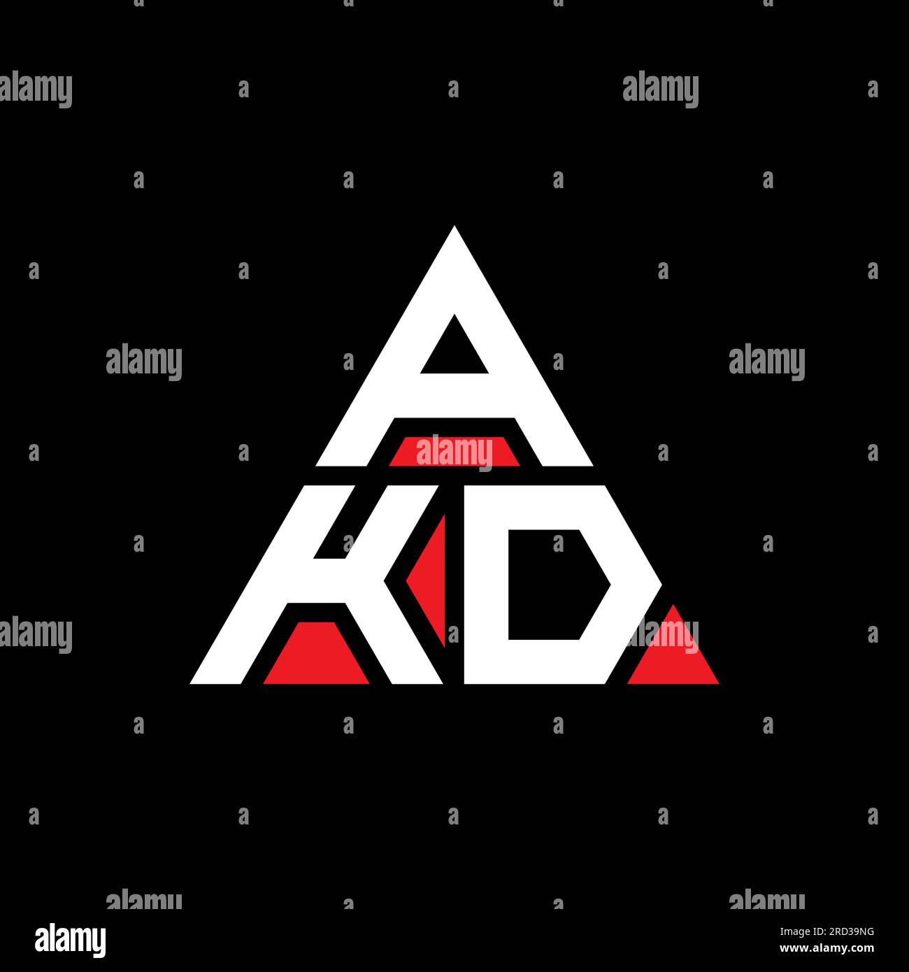 AKD triangle letter logo design with triangle shape. AKD triangle logo design monogram. AKD triangle vector logo template with red color. AKD triangul Stock Vector