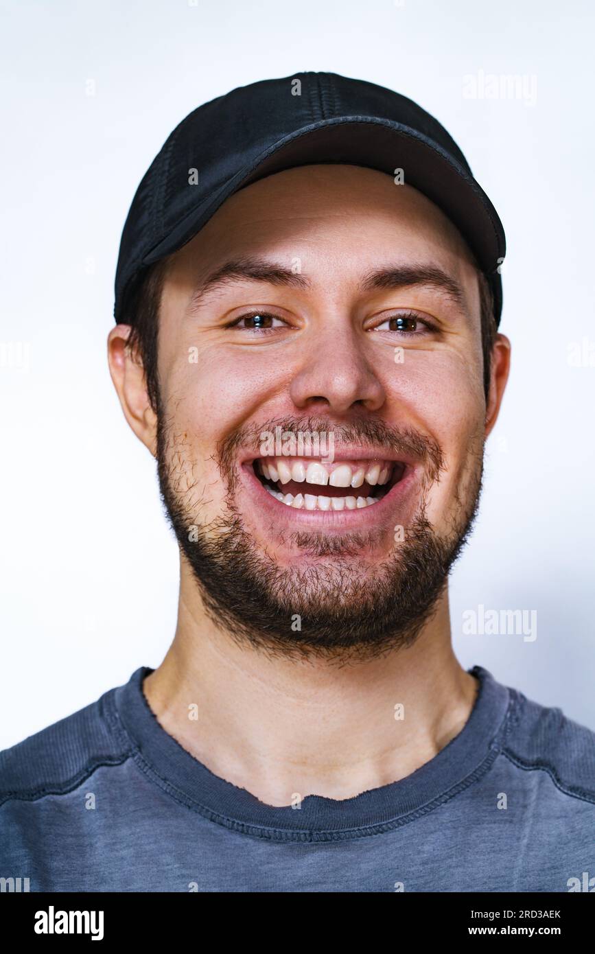 Young man laughing portrait Stock Photo