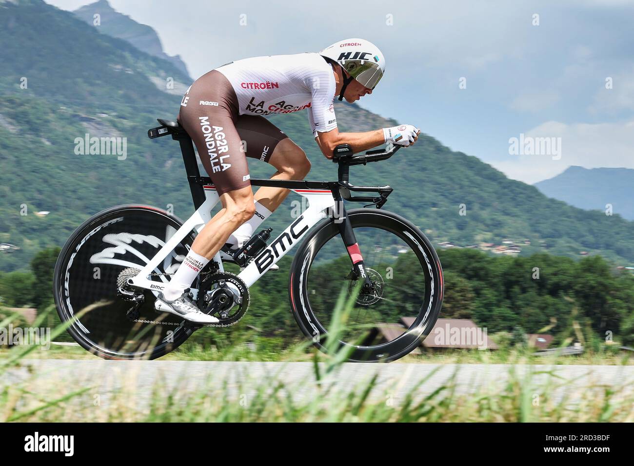 Combloux France. 18th July 2023. Belgian Oliver Naesen of AG2R Citroen Team pictured in action during stage 16 of the Tour de France cycling race an individual time trial from Passy to
