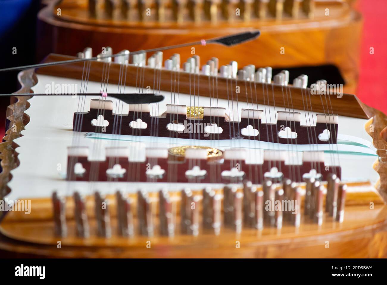 Close up of a musical instrument in the foreground with a blurred background. Traditional Thailand musical instrument Stock Photo