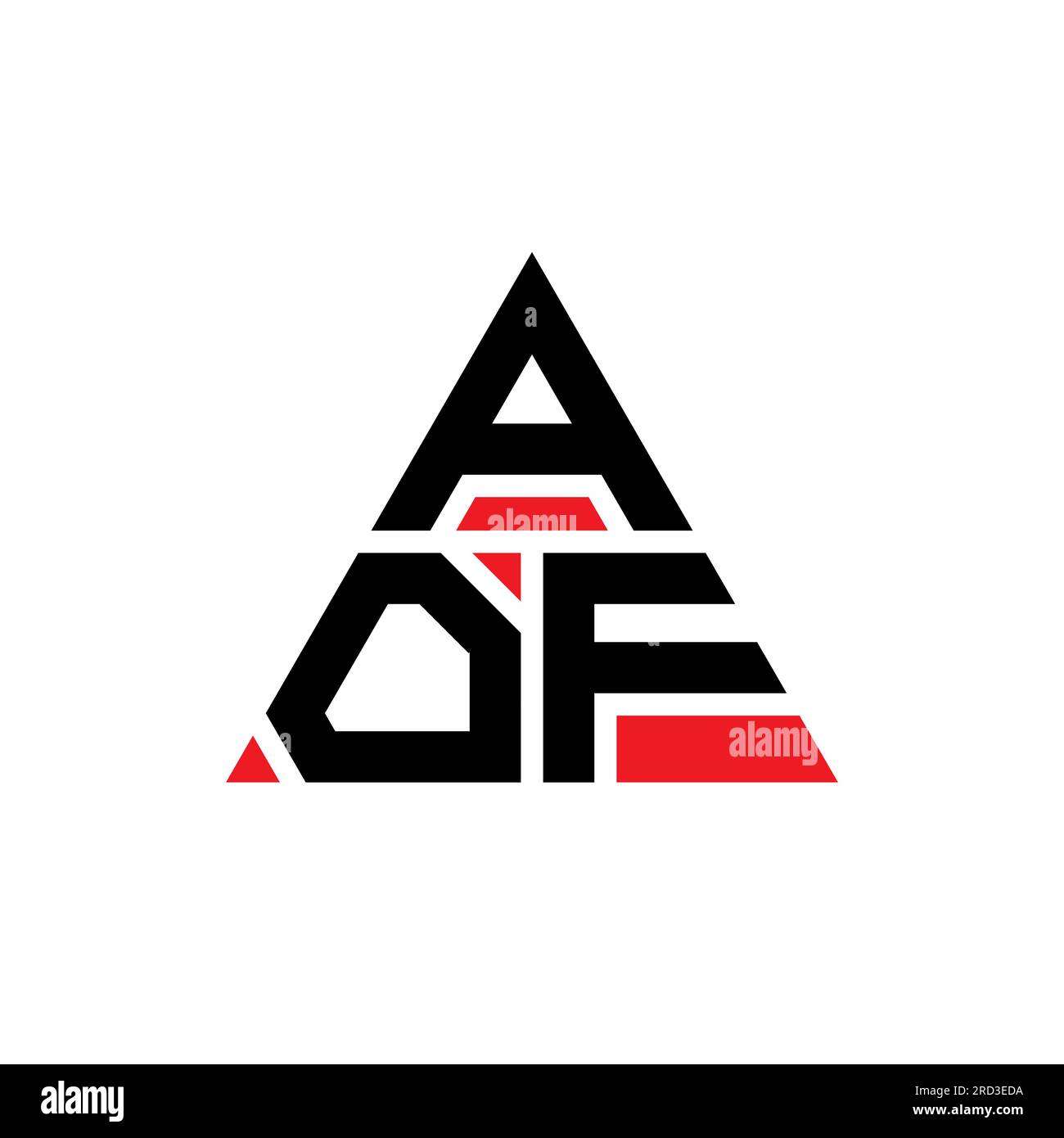 AOF triangle letter logo design with triangle shape. AOF triangle logo design monogram. AOF triangle vector logo template with red color. AOF triangul Stock Vector