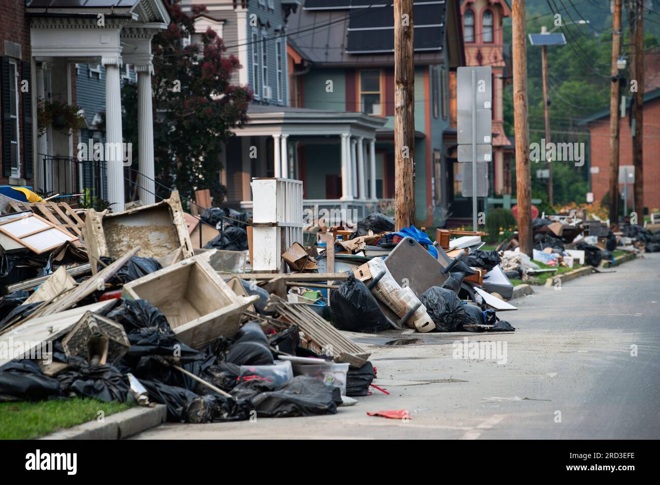 Montpelier, Vermont, USA. 17 July 2023. Flood debris lines the streets of Montpelier, VT, USA, in the aftermath of a flood that devastated the capital of Vermont. Credit: John Lazenby/Alamy Live News Stock Photo