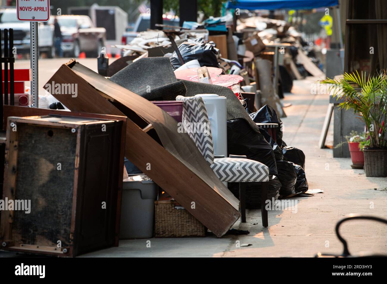 17 July 2023. Montpelier USA. Flood debris lines the streets of Montpelier, VT, USA, in the
