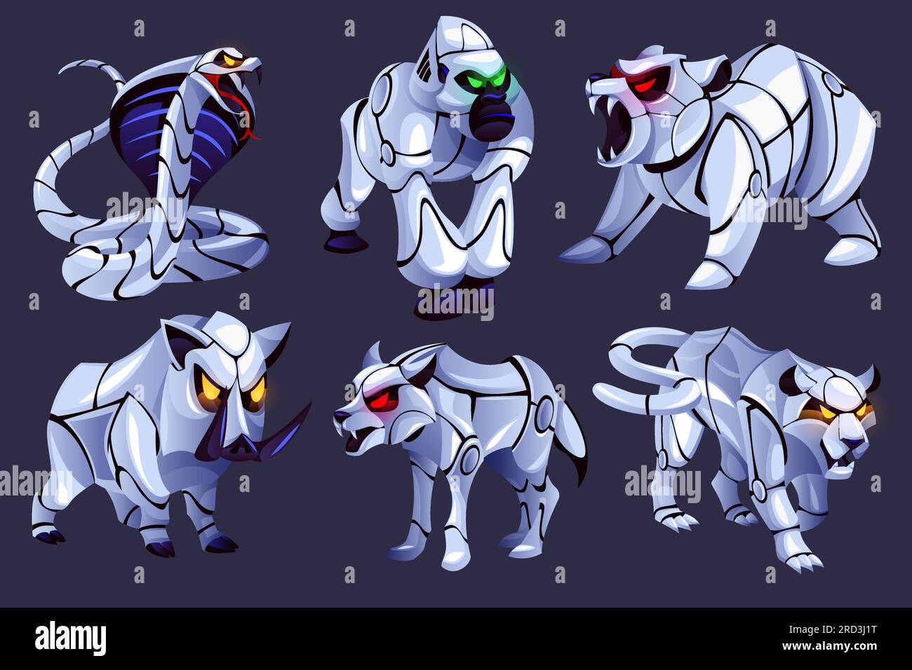 Cartoon cyborg animals. Futuristic fauna characters robotic metal gorilla bear and wolf strong mechanical beasts zoo machines with glowing eyes Stock Vector Image Art Alamy