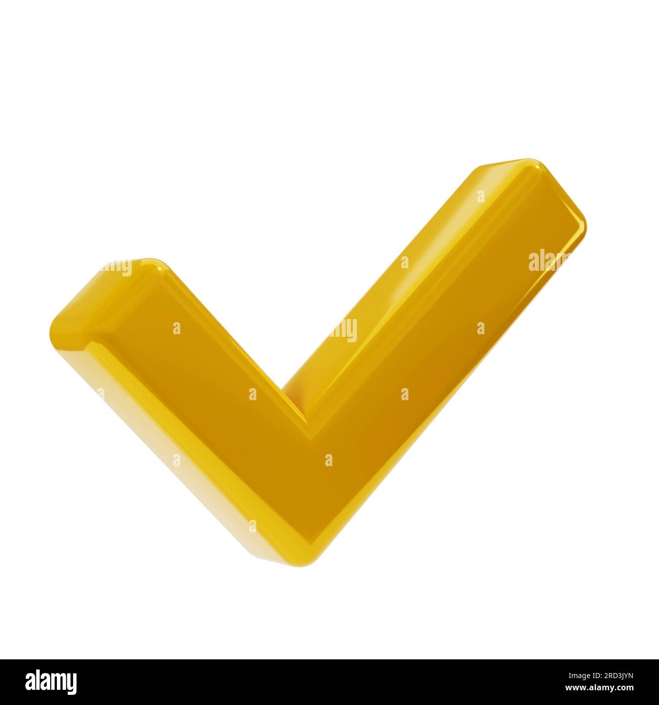 3d golden icon of check mark illustration. gold tick in isometric view. Element with isolated clipping path. Stock Photo