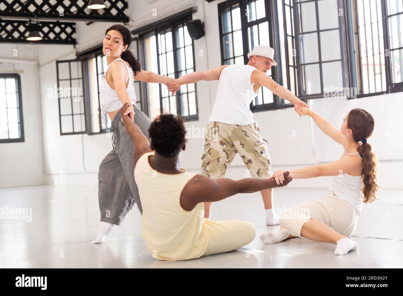 Dancers is doing exercises in class Stock Photo Alamy