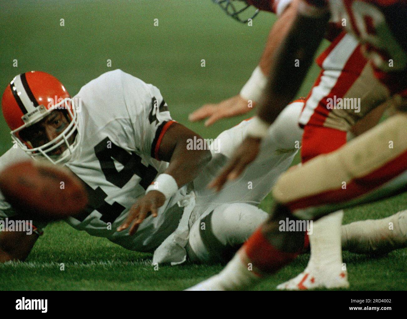 Cleveland Browns runningback Earnest Byner recovers his own fumble for a  touchdown during the first quarter against the San Francisco 49ers, Nov.  29, 1987, at Candlestick Park in San Francisco, Calif. (AP