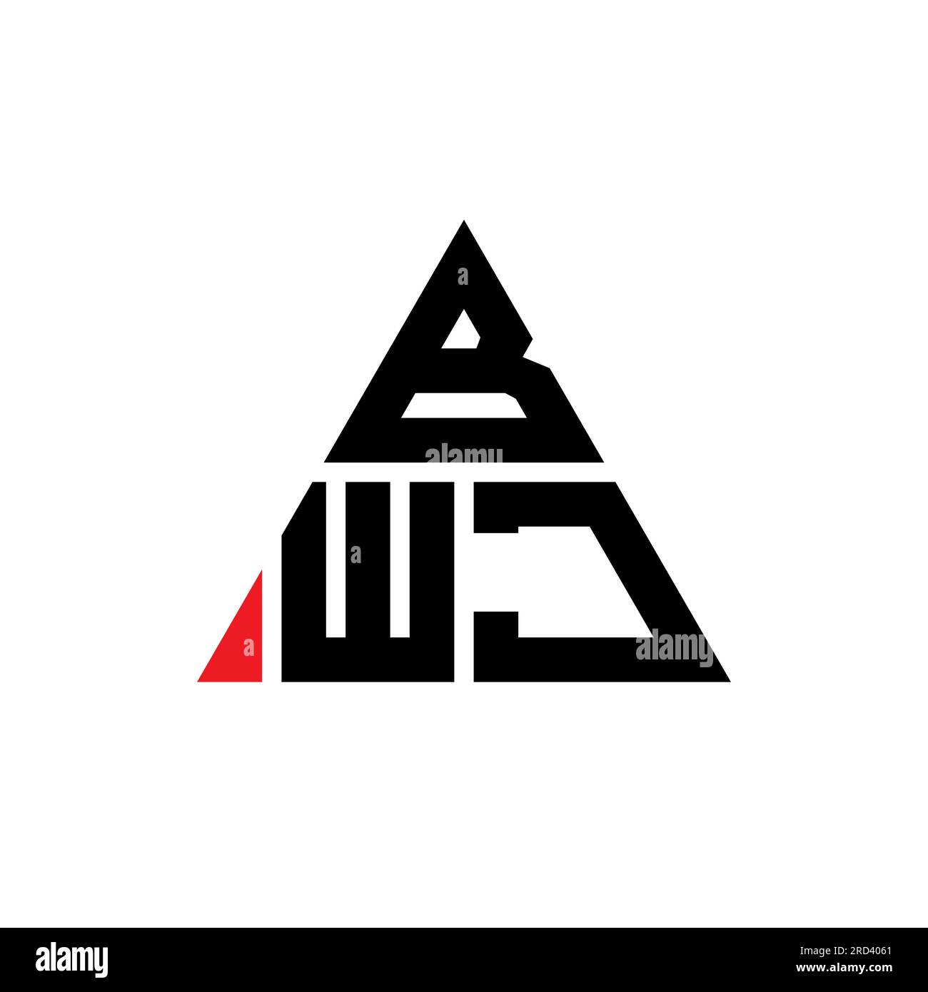 BWJ triangle letter logo design with triangle shape. BWJ triangle logo design monogram. BWJ triangle vector logo template with red color. BWJ triangul Stock Vector
