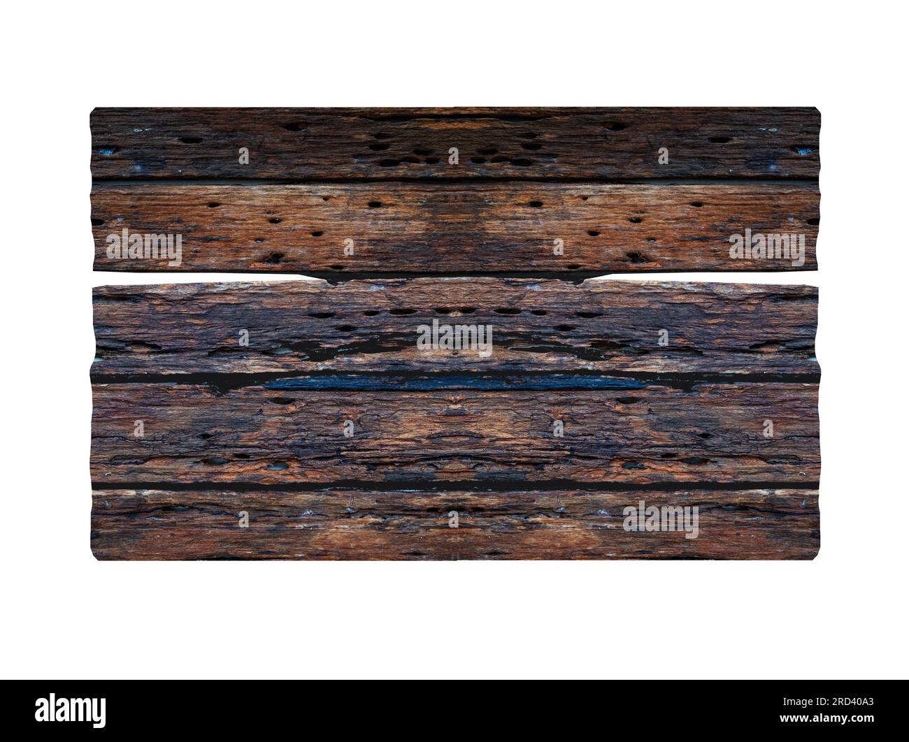 Dark brown antique plank frame background with tropical leaves and climbing vines on the edge of the plank. Stock Photo