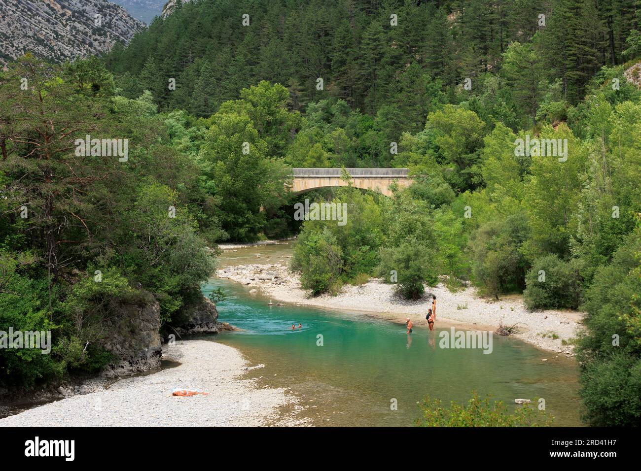 The clear waters of the River Verdon, Verdon Gorge ⁨Parc Naturel Regional du Verdon⁩ Alpes-de-Haute-Provence Provence-Alpes-Cote d'Azur France Stock Photo