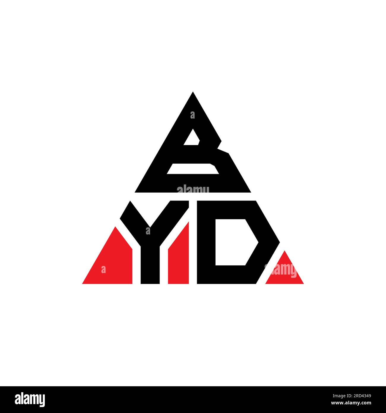 BYD triangle letter logo design with triangle shape. BYD triangle logo design monogram. BYD triangle vector logo template with red color. BYD triangul Stock Vector