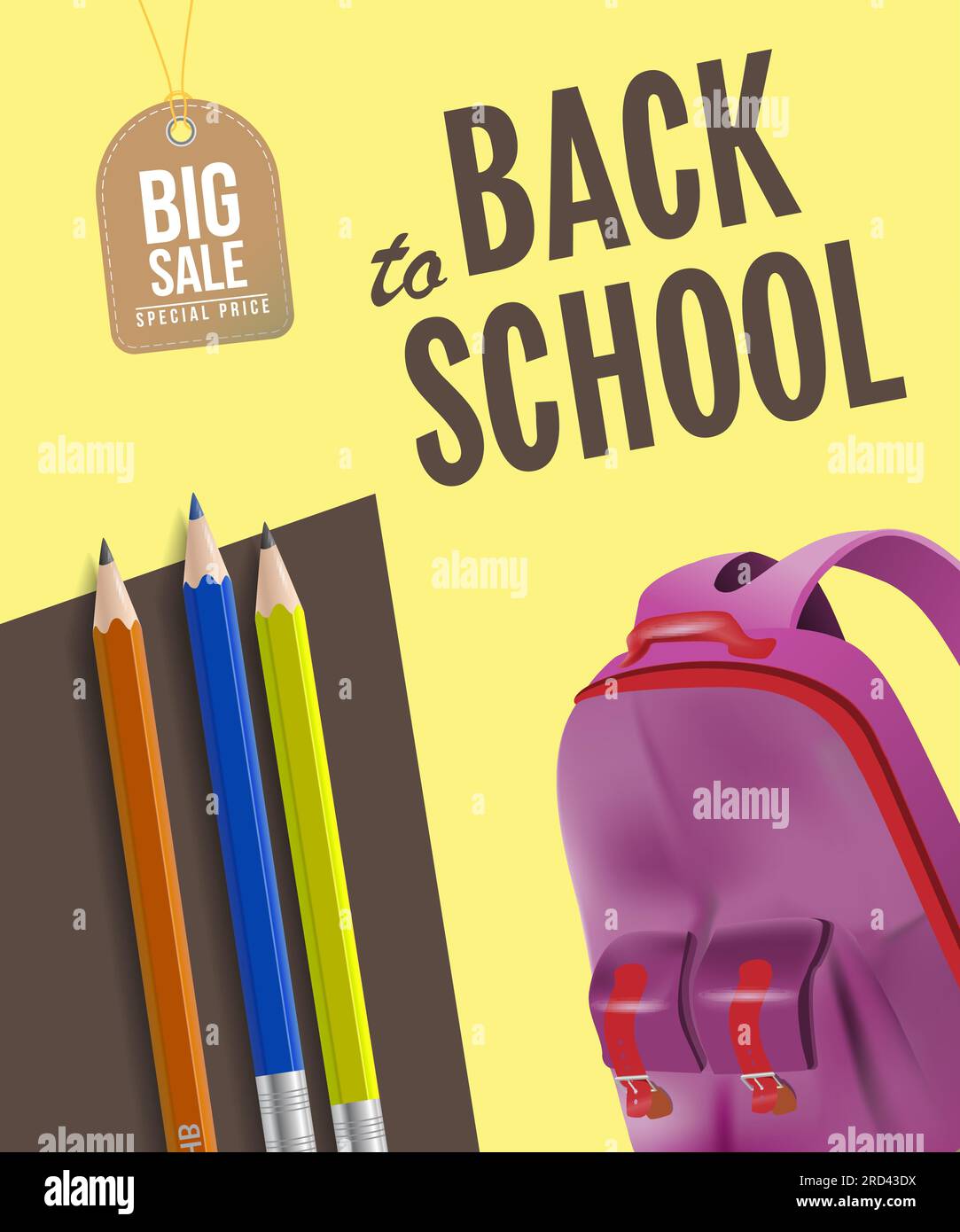 Back to school big sale poster design with backpack, pencils Stock Vector