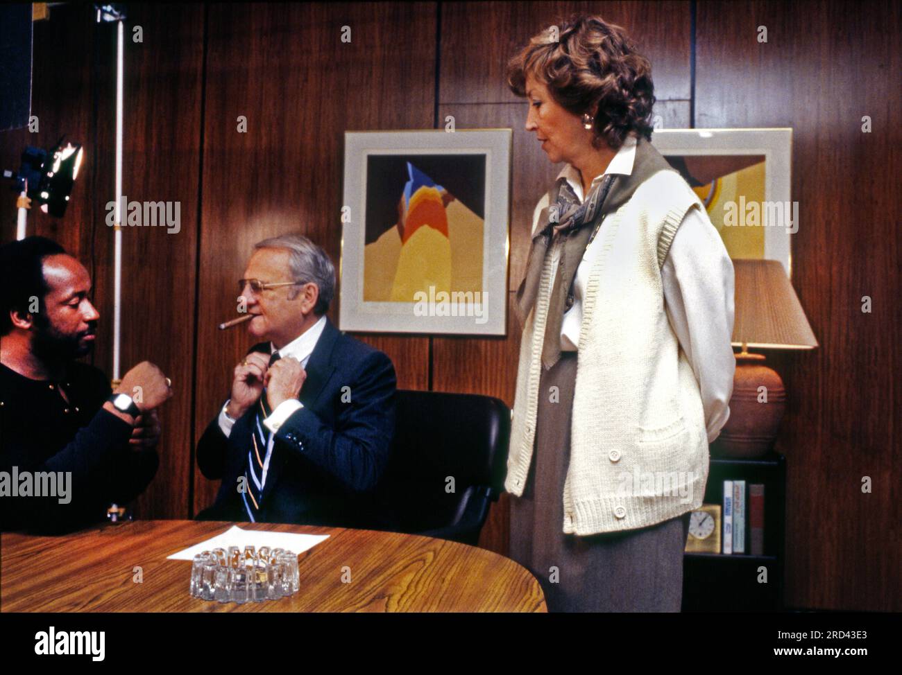 Academy award documentary filmmaker Sue Marx prepares to interview Lee Iacocca, then CEO of Chrysler Corporation, in Detroit in 1985. Stock Photo