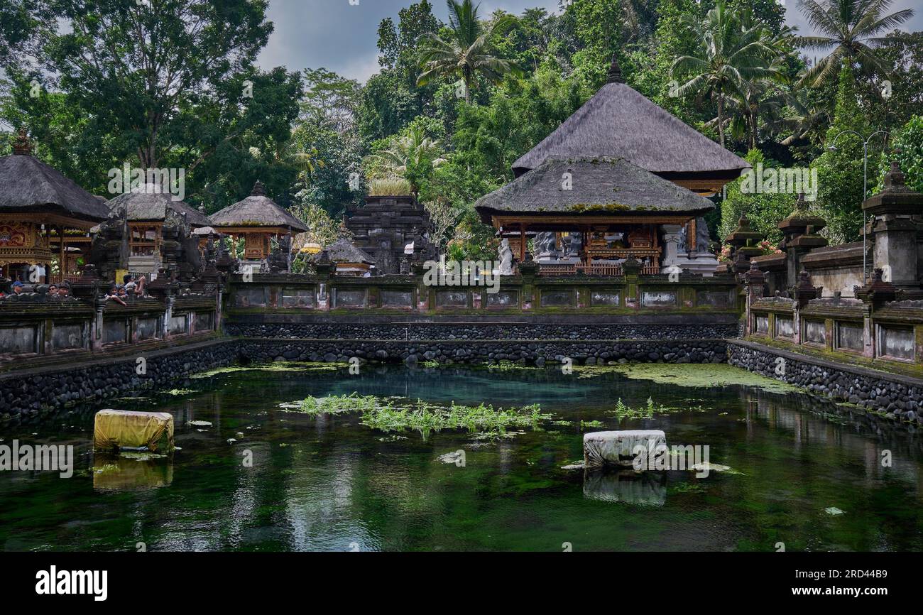 Tirta Empul temple is Hindu Balinese water temple in Bali Indonesia consists of a petirtaan or bathing structure, famous for its holy spring water Stock Photo
