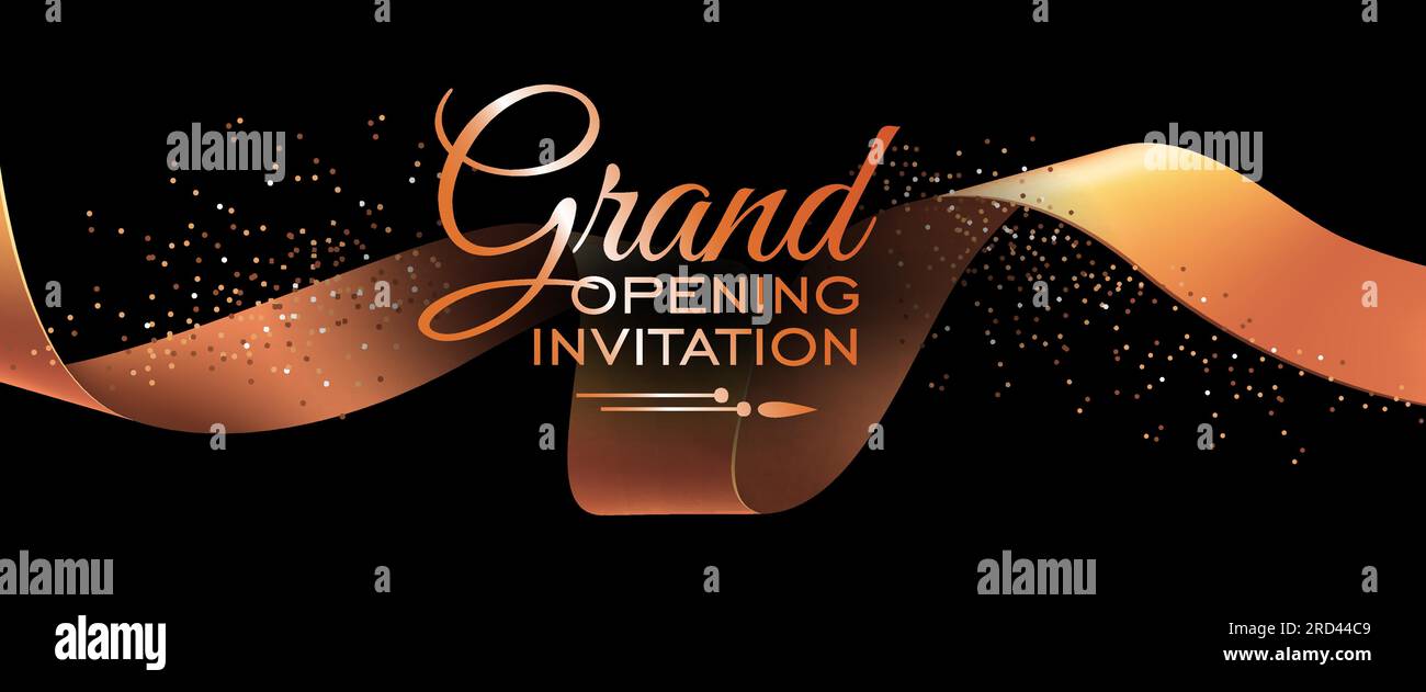 Grand opening invitation banner template with gold ribbon Stock Vector