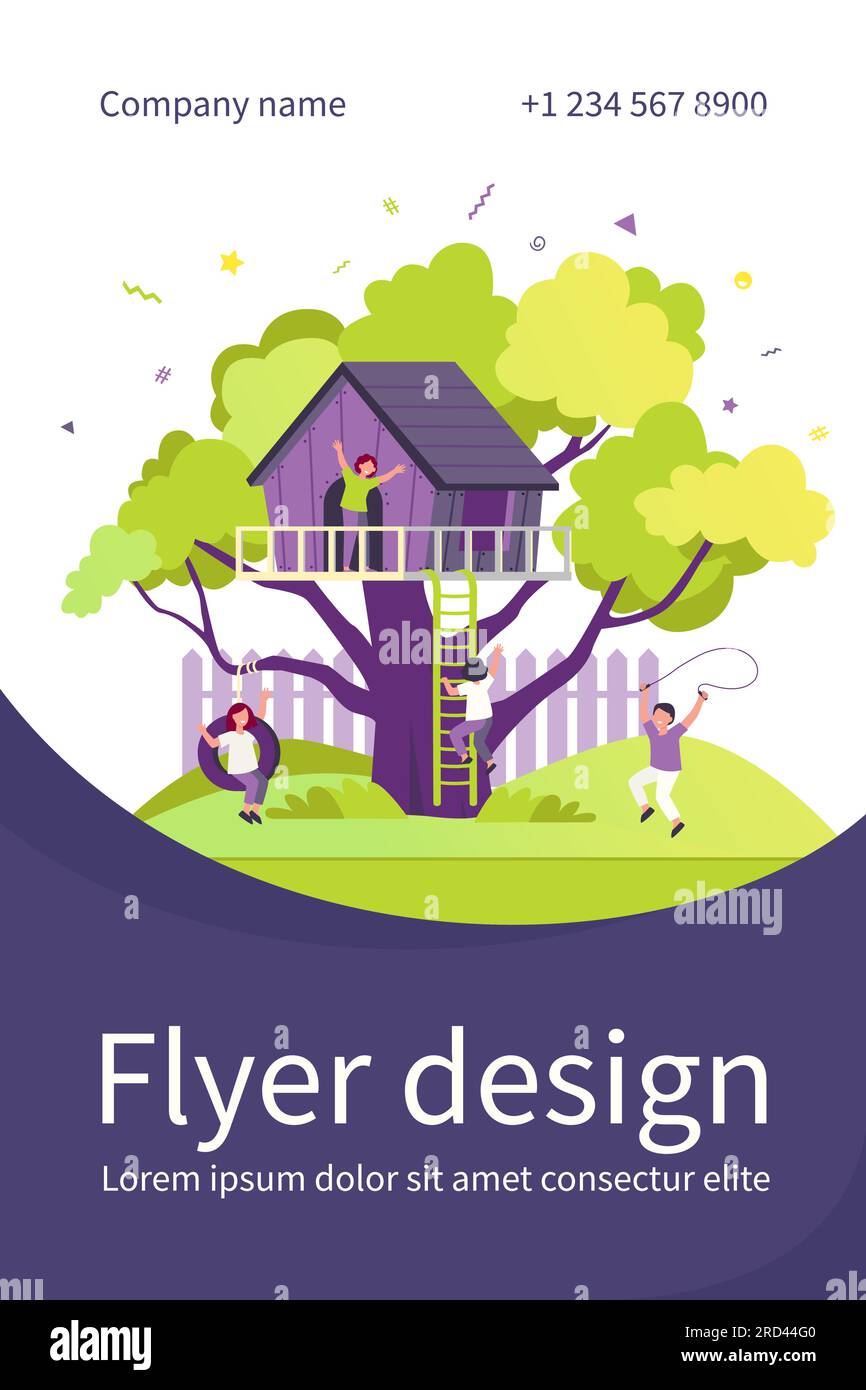 Children playing in playground with treehouse Stock Vector Image & Art ...