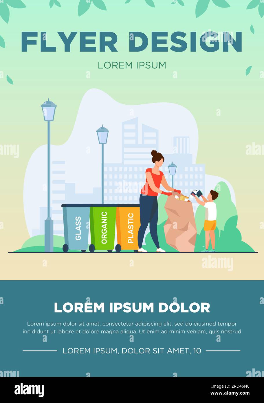 Woman and kid sorting garbage Stock Vector
