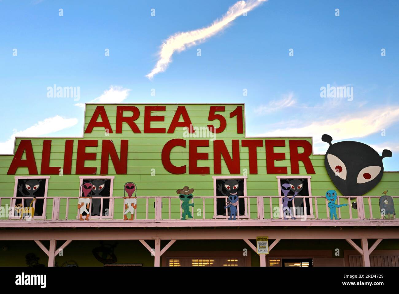 Amargosa Valley, Nevada, USA. 16th July, 2023. The Area 51 Alien Center is seen at sunset on July 16, 2023, in Amagrosa Valley, Nevada. The roadside extraterrestrial-themed souvenir shop sits along U.S. Highway 95 in Nye County, about 90 miles north of Las Vegas and borders the southwest corner of the Nevada National Security Site, formally known as the Nevada Test Site, where the secret base Area 51 is located. (Credit Image: © David Becker/ZUMA Press Wire) EDITORIAL USAGE ONLY! Not for Commercial USAGE! Stock Photo