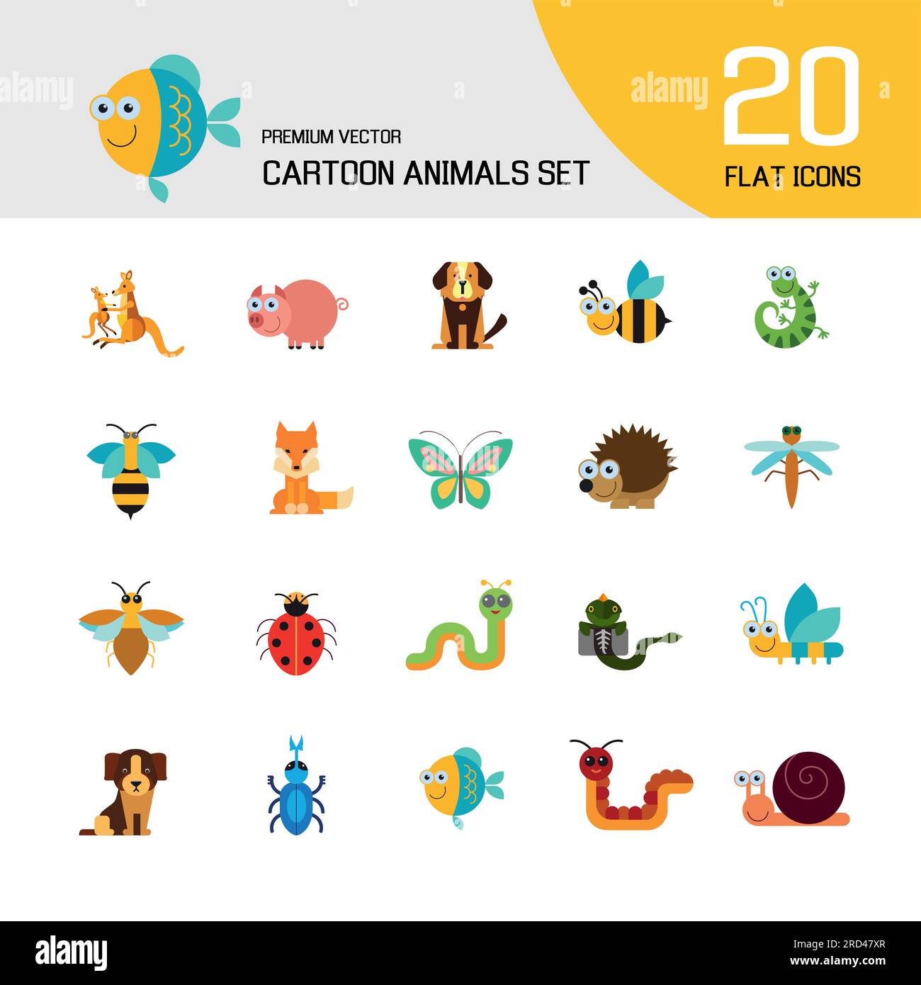 Cartoon animals icons set Stock Vector Image & Art - Alamy