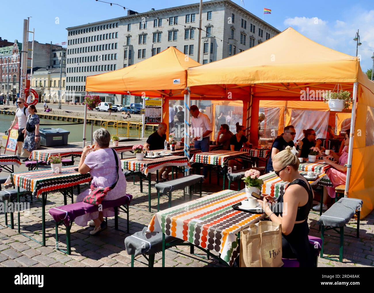 Outdoor coffee shop at Market Square in Helsinki, Finland Stock Photo