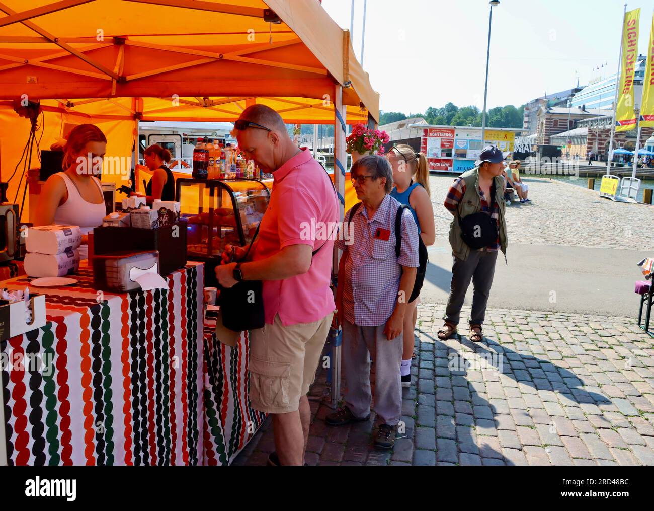 Fruit, berries and vegetables for sale at the Market Square, Kauppatori, at Helsinki Harbor in Finland Stock Photo