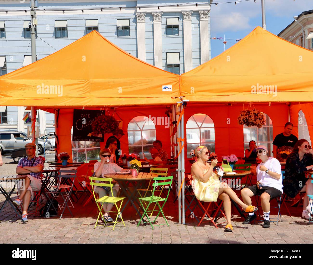 Outdoor coffee shop at Market Square in Helsinki, Finland Stock Photo