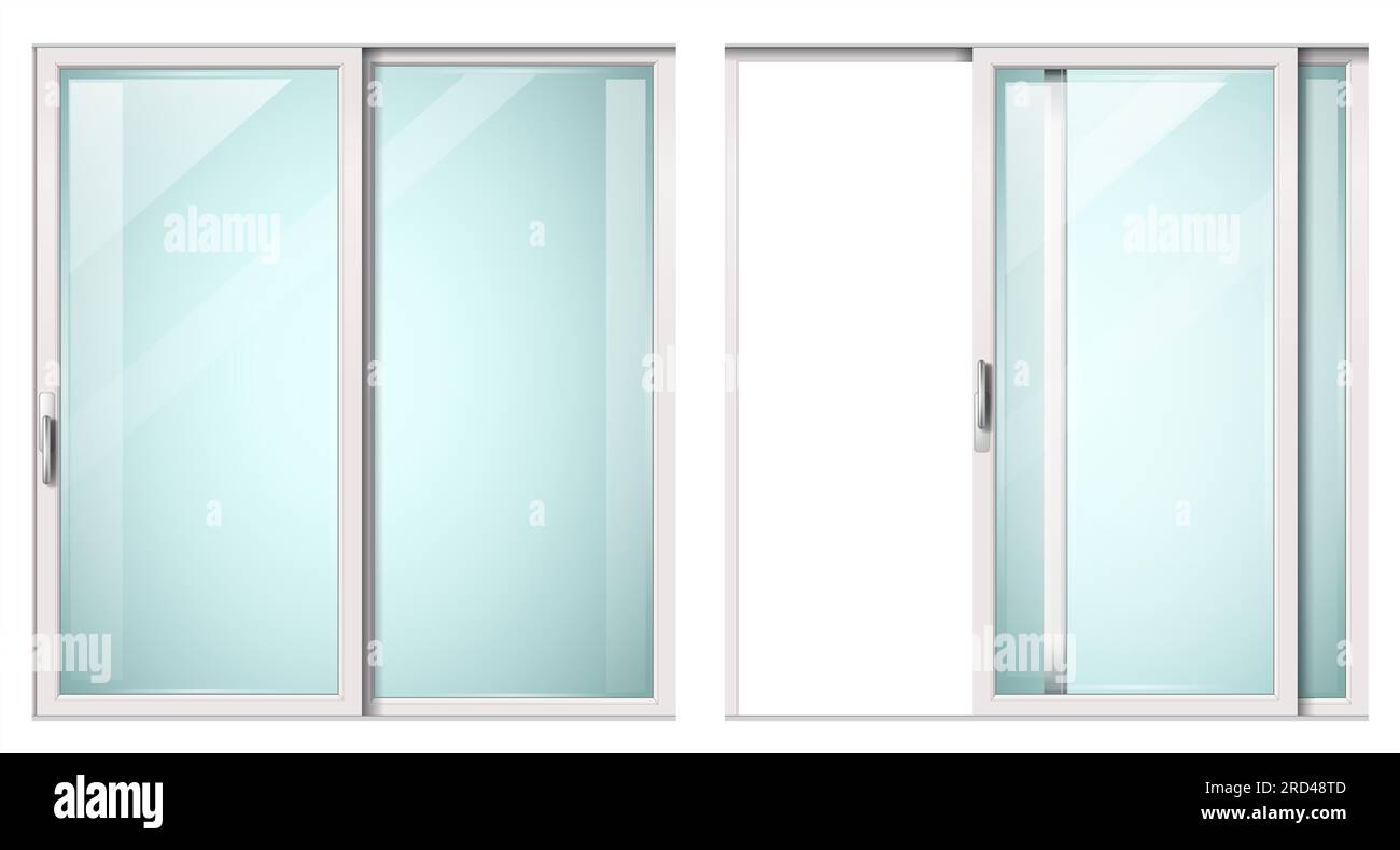 Modern sliding metal white door or window. Vector with transparent
