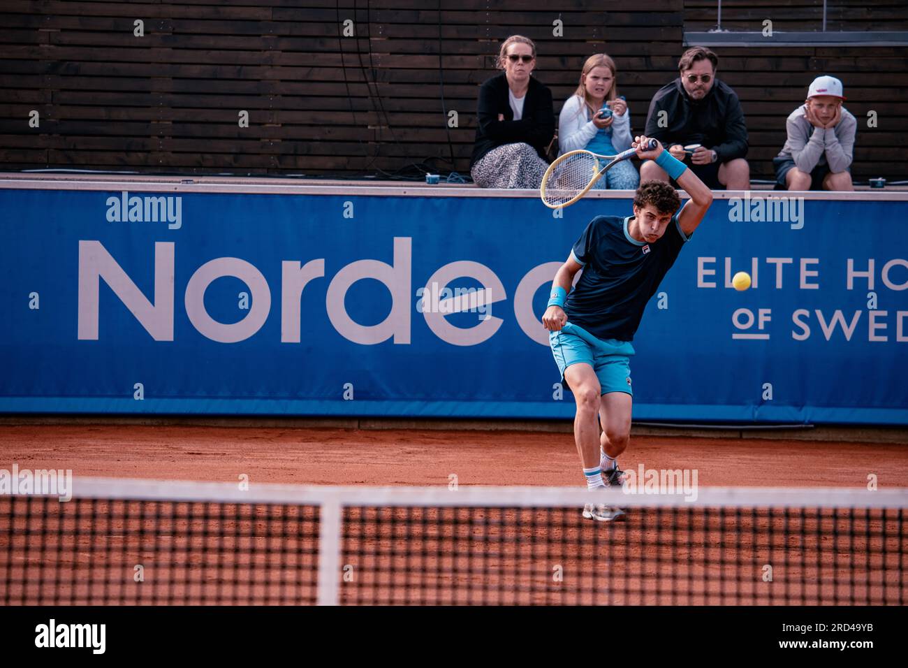 Båstad, Sweden. 07 18 2023. Juan Manuel Cerundolo vs Alexander Shevchenko in the first round of the Nordea Open. Daniel Bengtsson Stock Photo