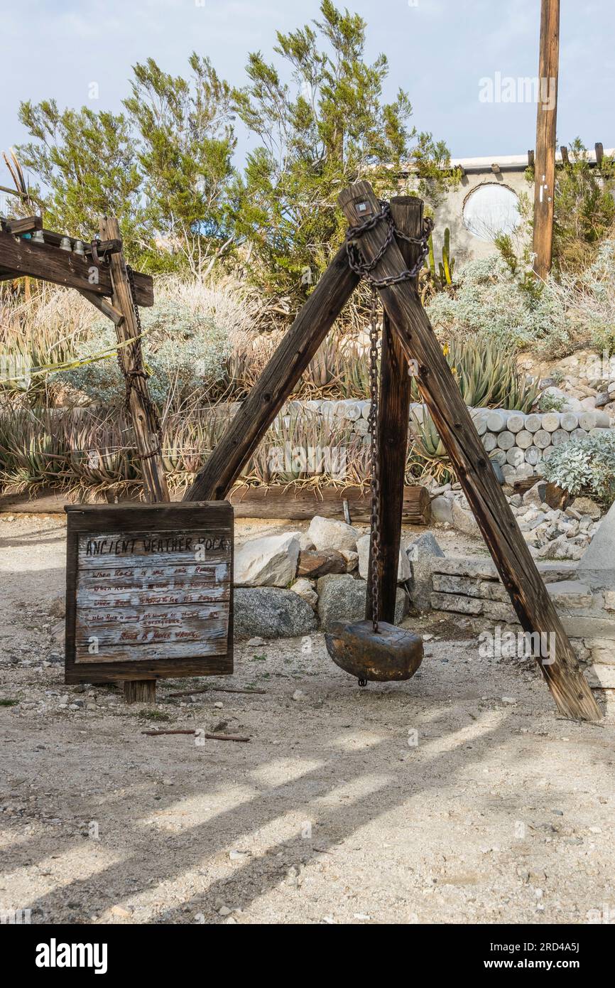 Ancient weather rock at Cabot's Pueblo Museum. Cabot's Pueblo Museum is an American historic house museum located in Desert Hot Springs. Stock Photo