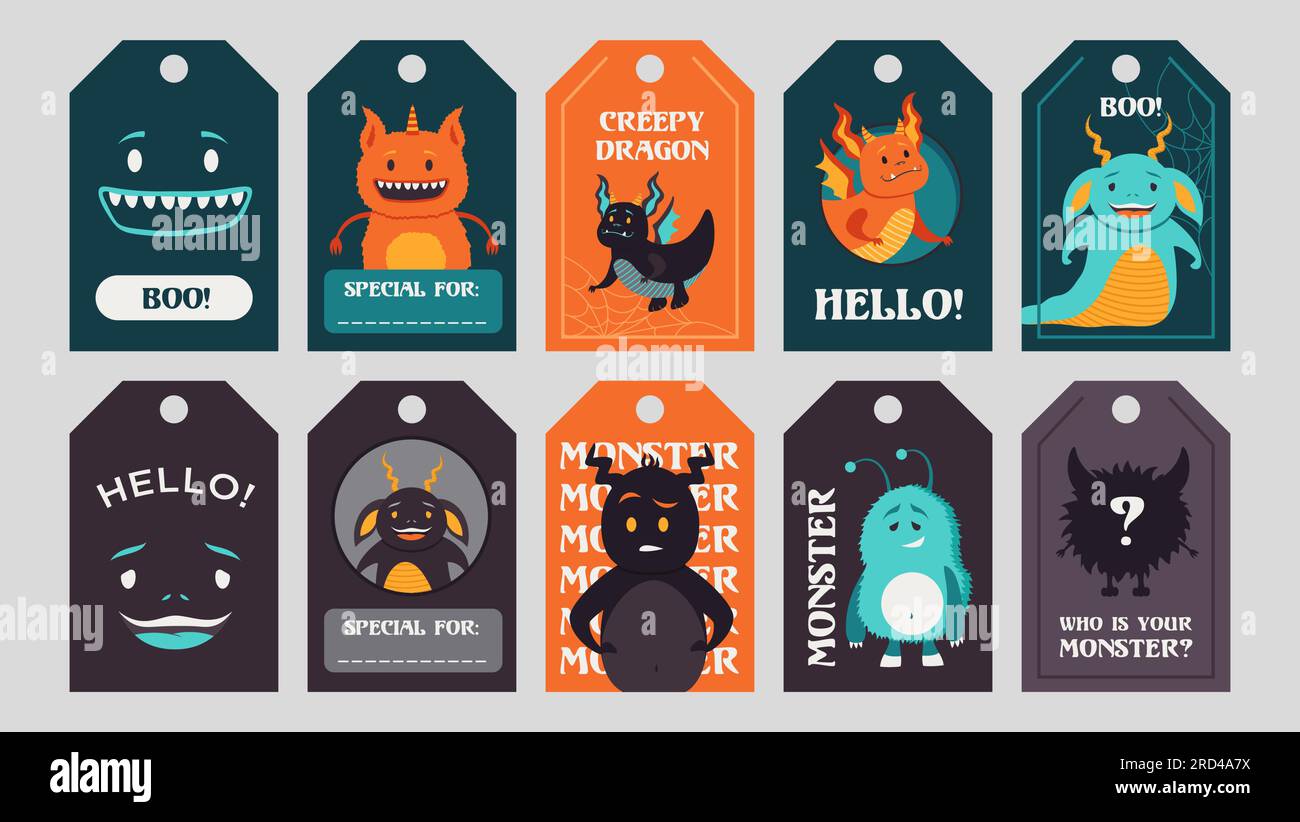 Trendy tags design with funny monsters Stock Vector Image & Art - Alamy