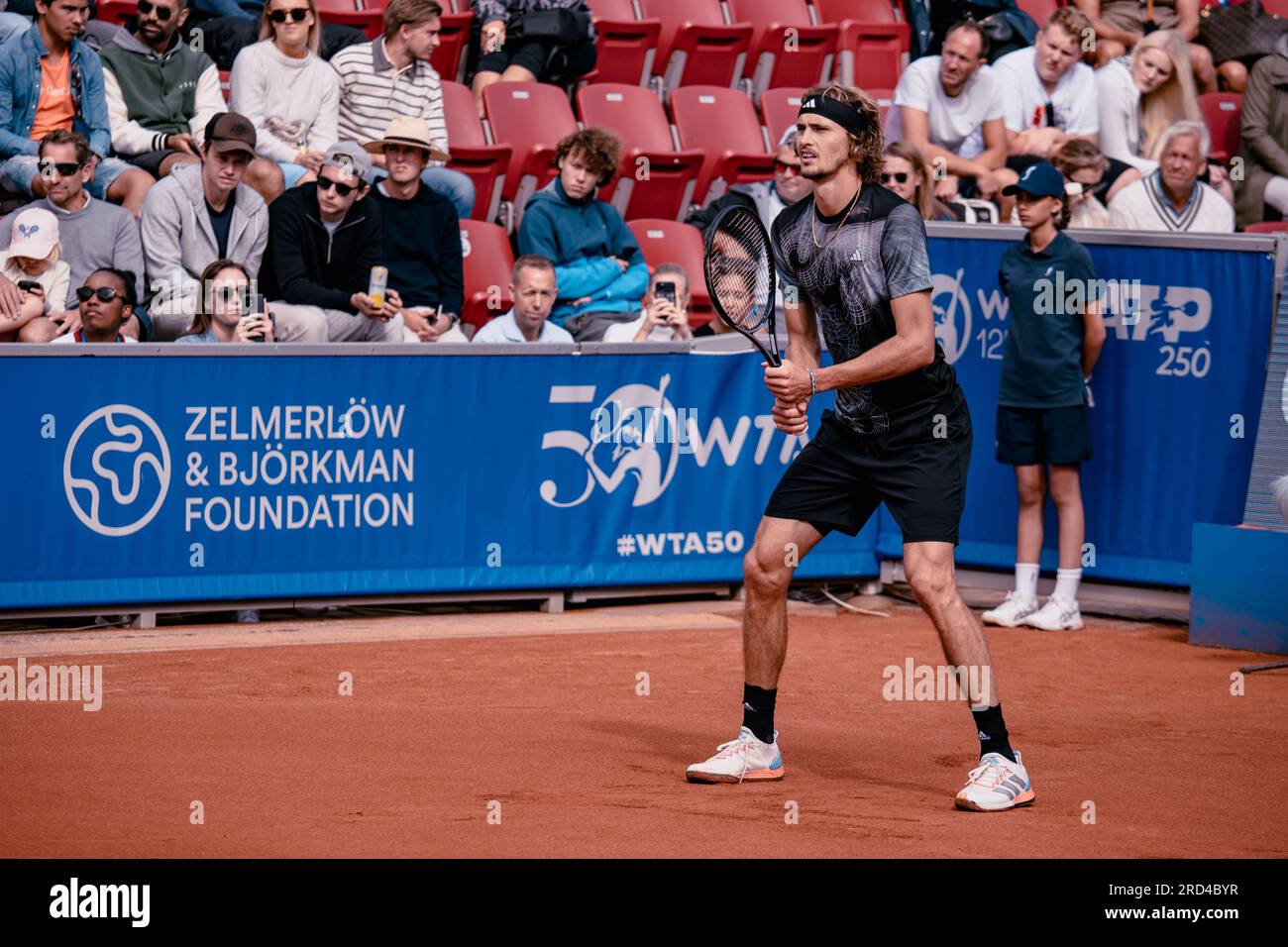 Båstad, Sweden. 07 18 2023. Alexander Zverev against Alex Molcan in the first round of the Nordea Open. Alexander Zverev won. Daniel Bengtsson Stock Photo