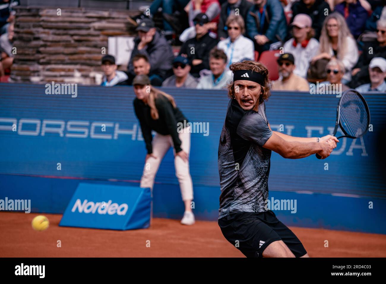 Båstad, Sweden. 07 18 2023. Alexander Zverev against Alex Molcan in the first round of the Nordea Open. Alexander Zverev won. Daniel Bengtsson Stock Photo