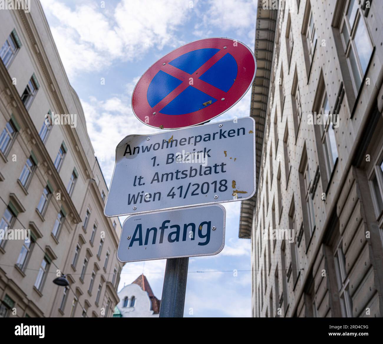 Traffic Sign With Additional Sign, Vienna, Austria Stock Photo