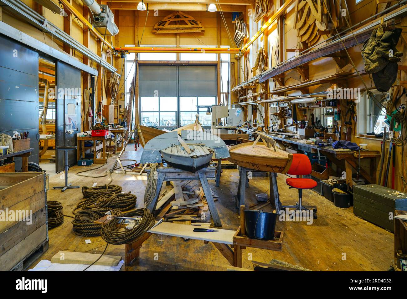 Interior view of a carpentry with many tools an old wooden