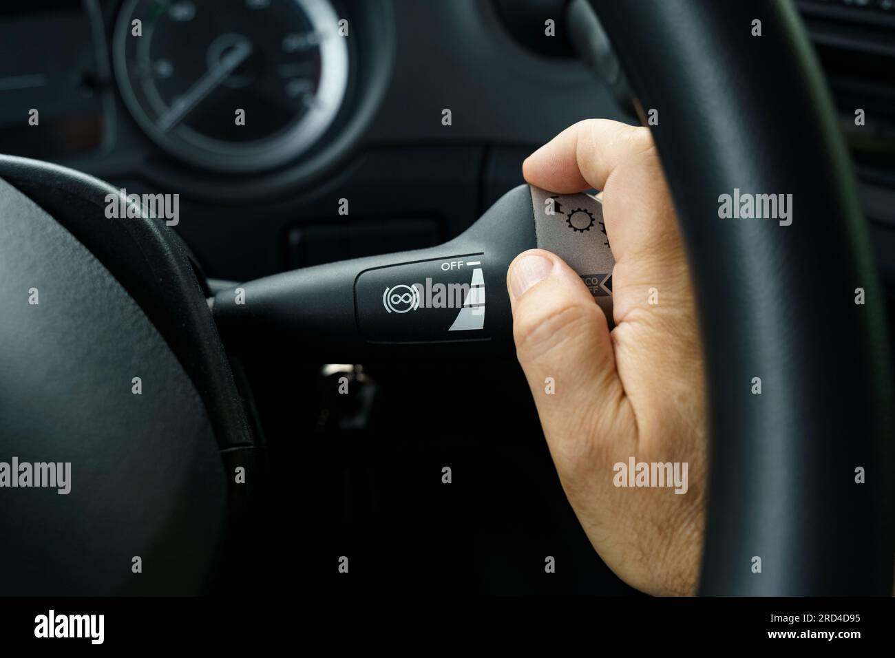 The truck driver switches the retard control lever. Closeup Stock