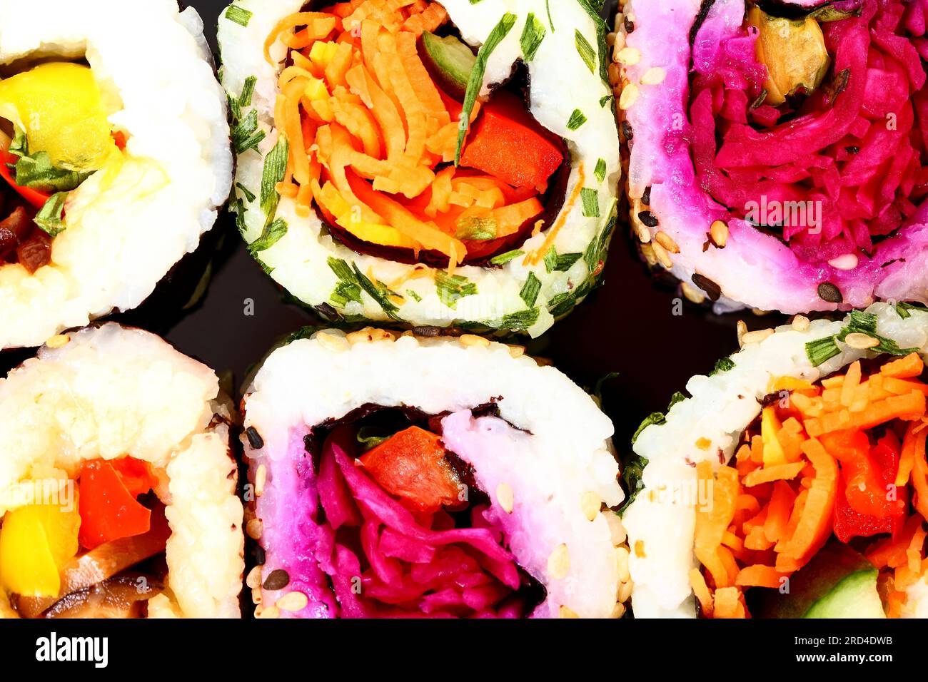 Close up view of vegan sushi rolls Stock Photo