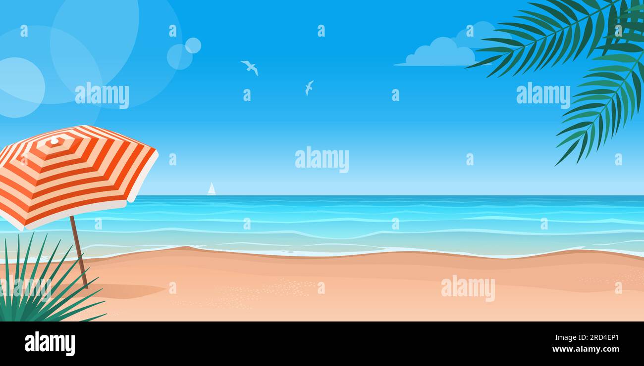Beautiful tropical beach with sand and clean blue water, nature and tourism background Stock Vector