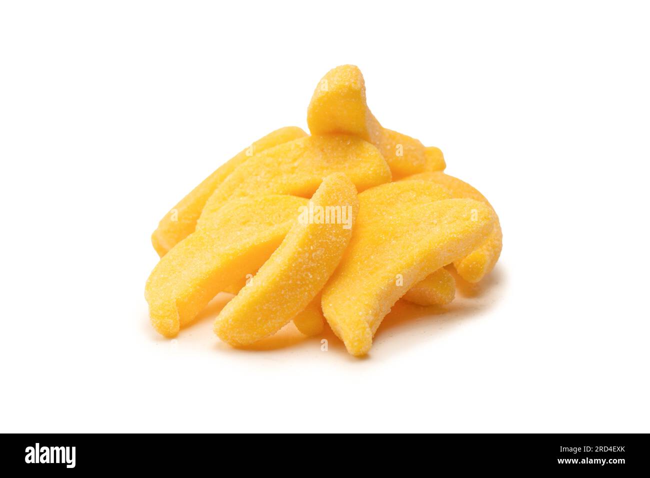 Juicy colorful jelly banana sweets isolated on white. Gummy candies