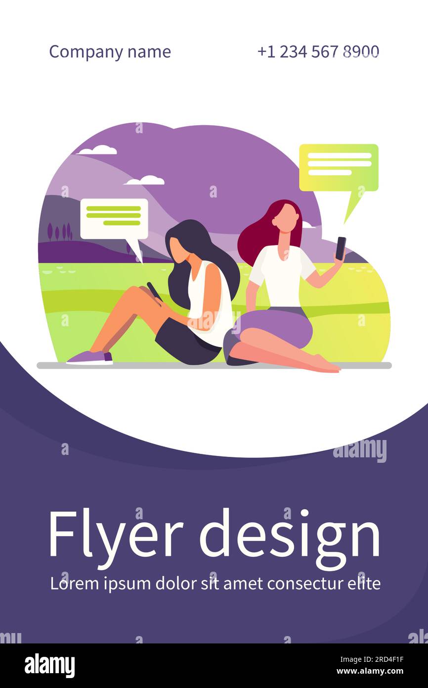 Two women relaxing on nature and using smartphones Stock Vector Image ...