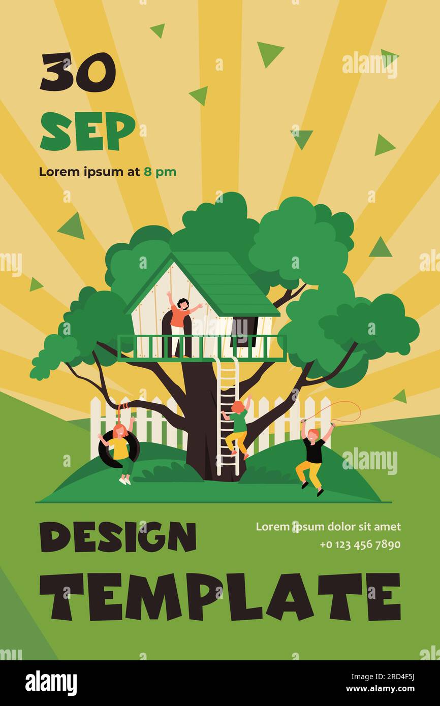 Children playing in playground with treehouse Stock Vector Image & Art ...