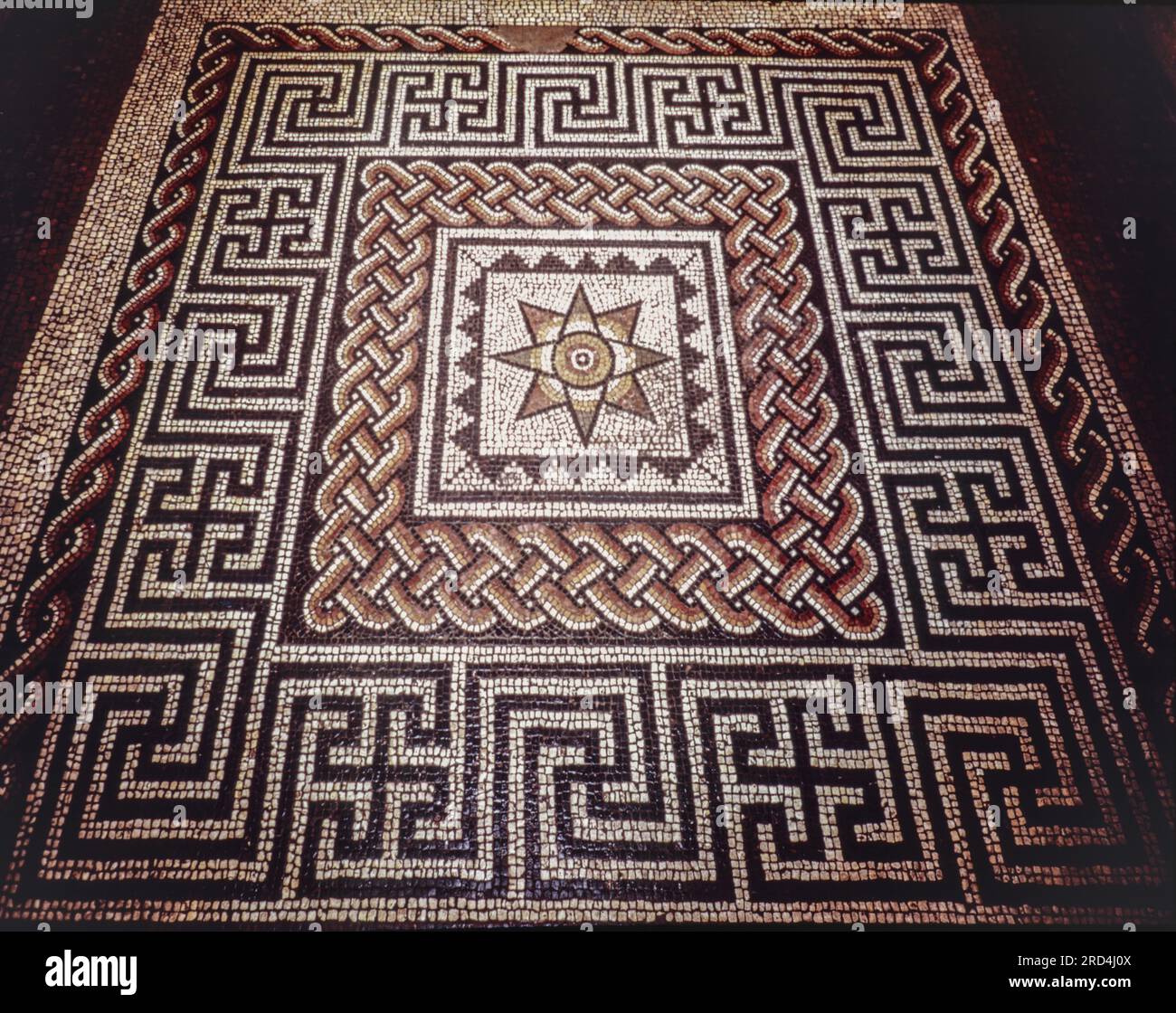 Aldborough Well preserved mosaic in ruins of Roman town Isurium