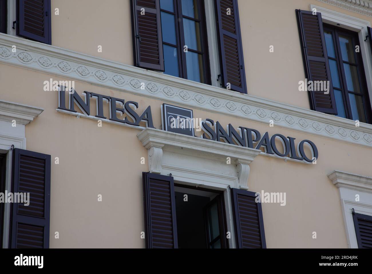 Milan , Italy - 07 10 2023 : Intesa Sanpaolo text sign and logo brand ...