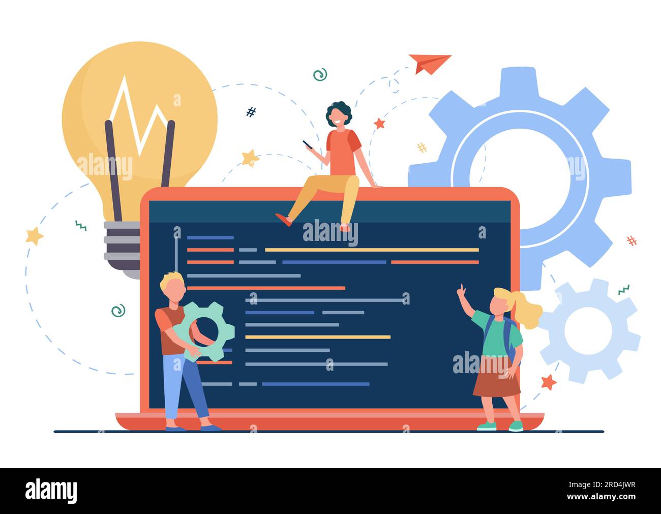 Tiny cute children learning coding Stock Vector Image & Art - Alamy