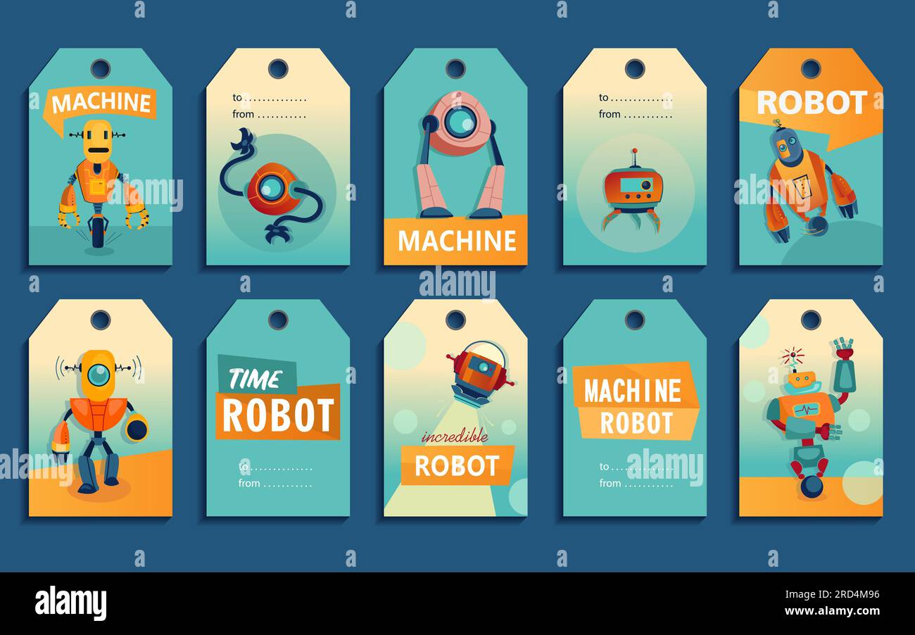 Tags cartoon set robots Stock Vector