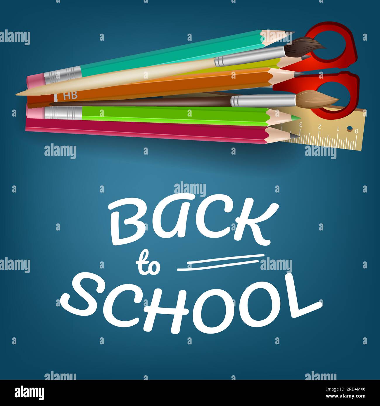 Back to school lettering with pencils, scissors and ruler Stock Vector ...