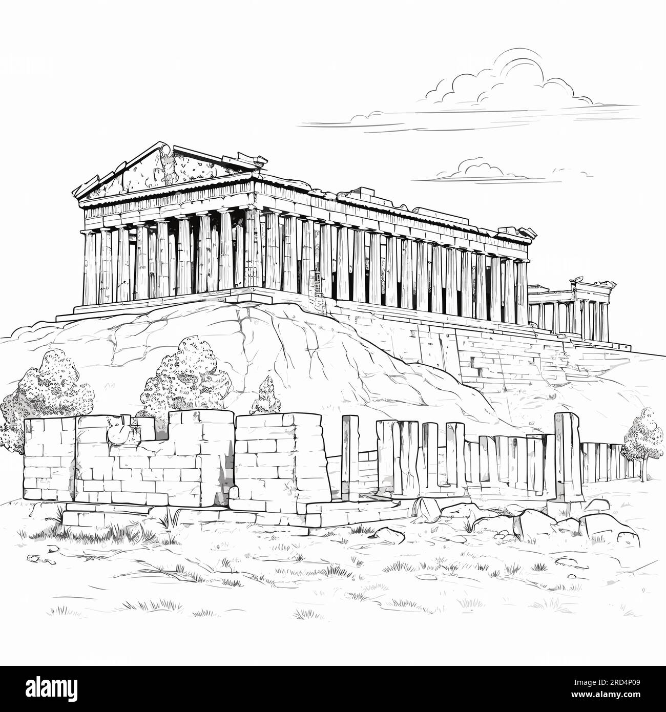 Acropolis. Acropolis hand-drawn comic illustration. Vector doodle style ...