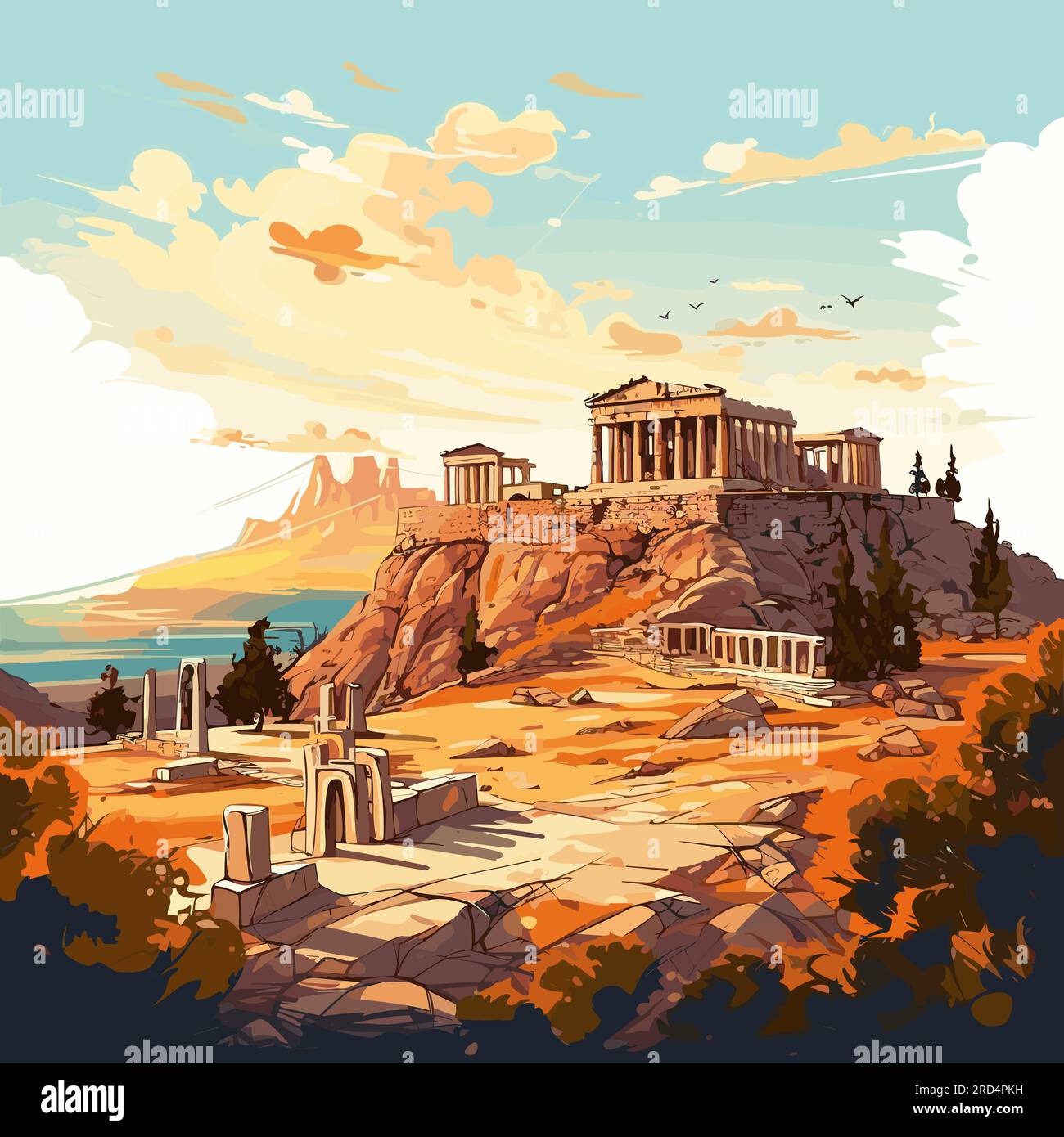 Acropolis. Acropolis hand-drawn comic illustration. Vector doodle style ...